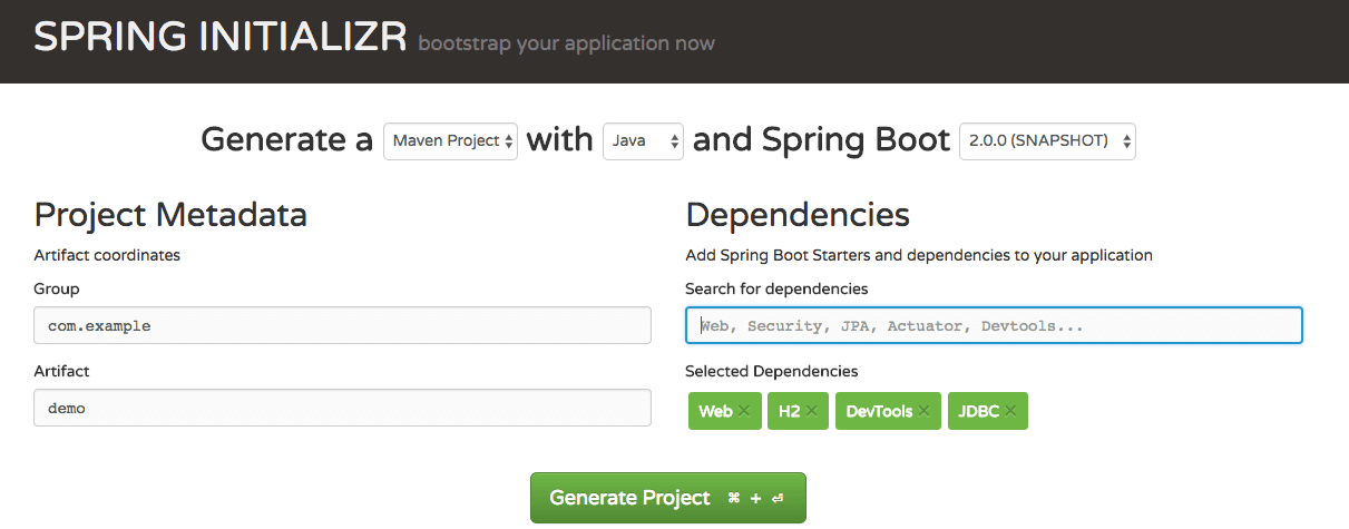 spring boot project with h2 database