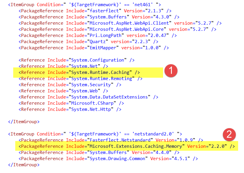 reference the correct assembly or nuget package based on framework version.