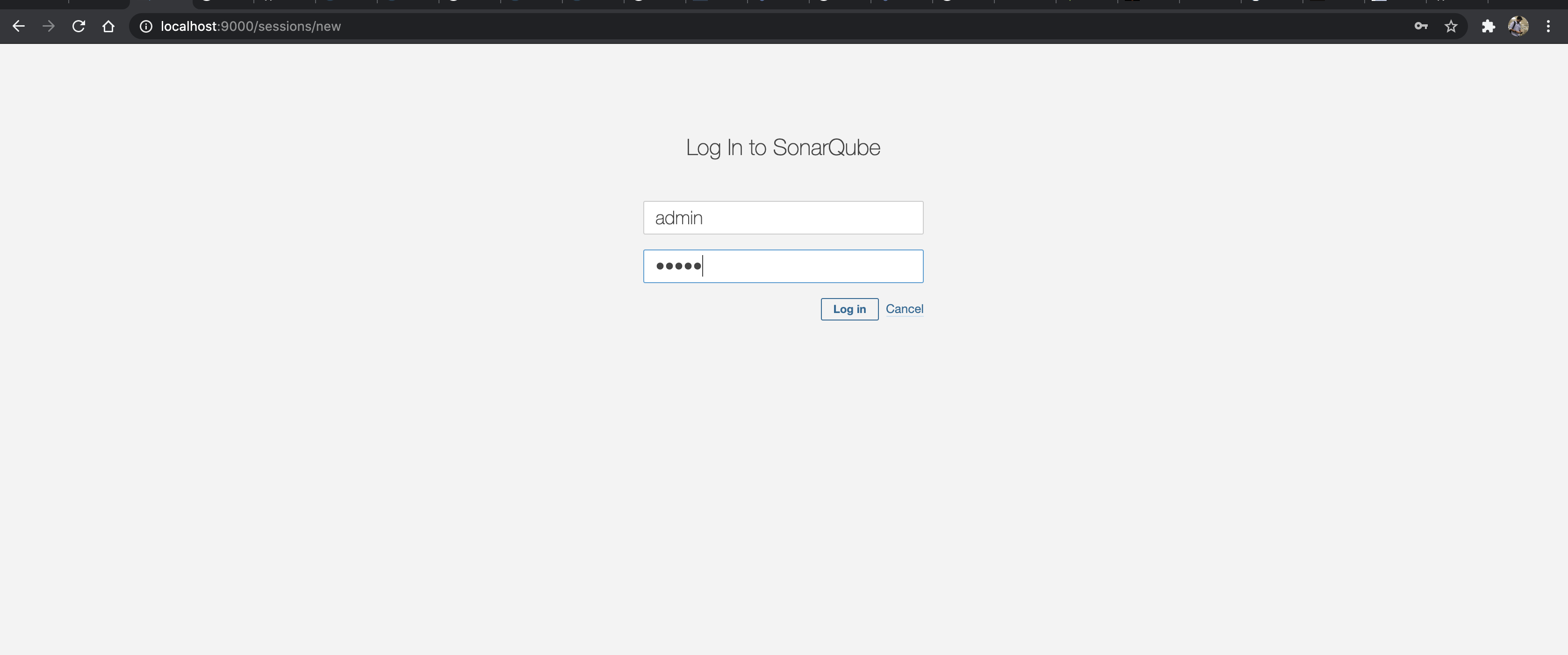 log in to SonarQube