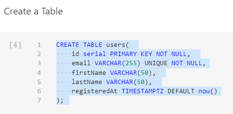 creating a table