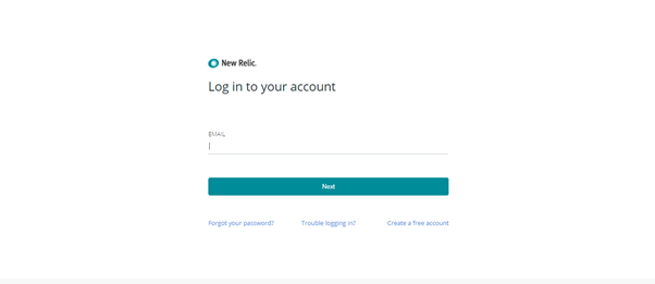 New Relic login screenshot.