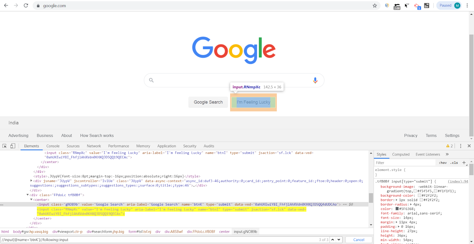 Screenshot of Google