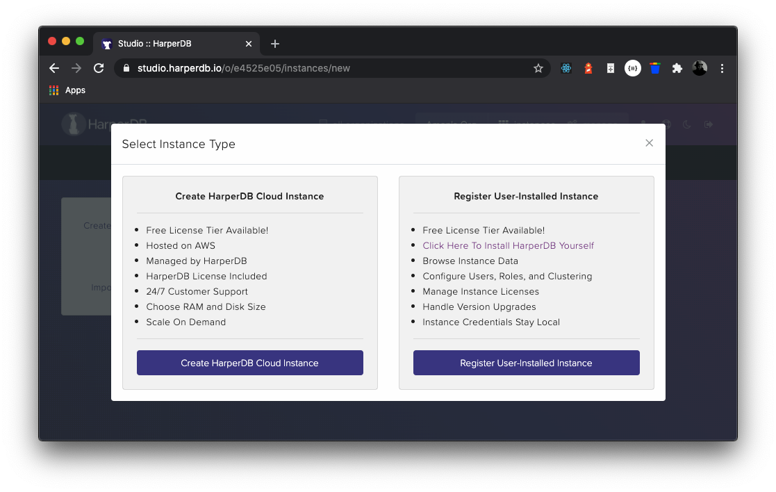 HarperDB Cloud Instance option