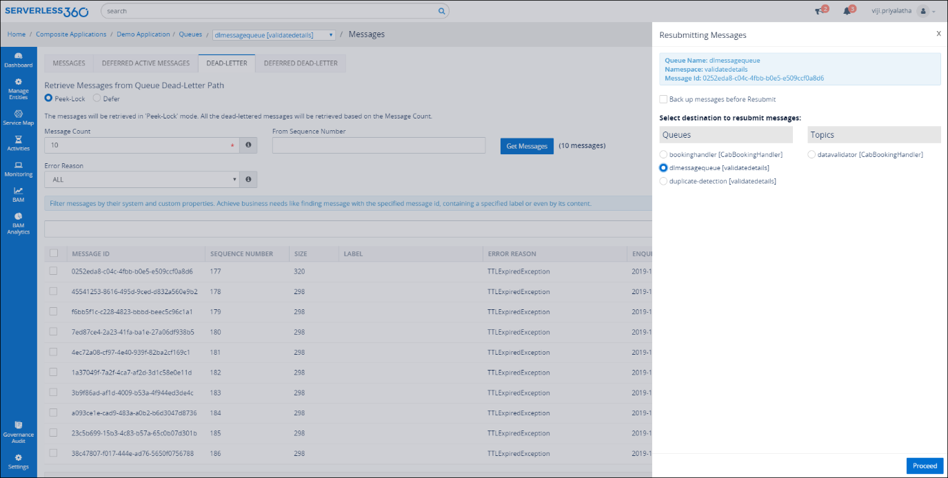 Select the destination Queue and resubmit