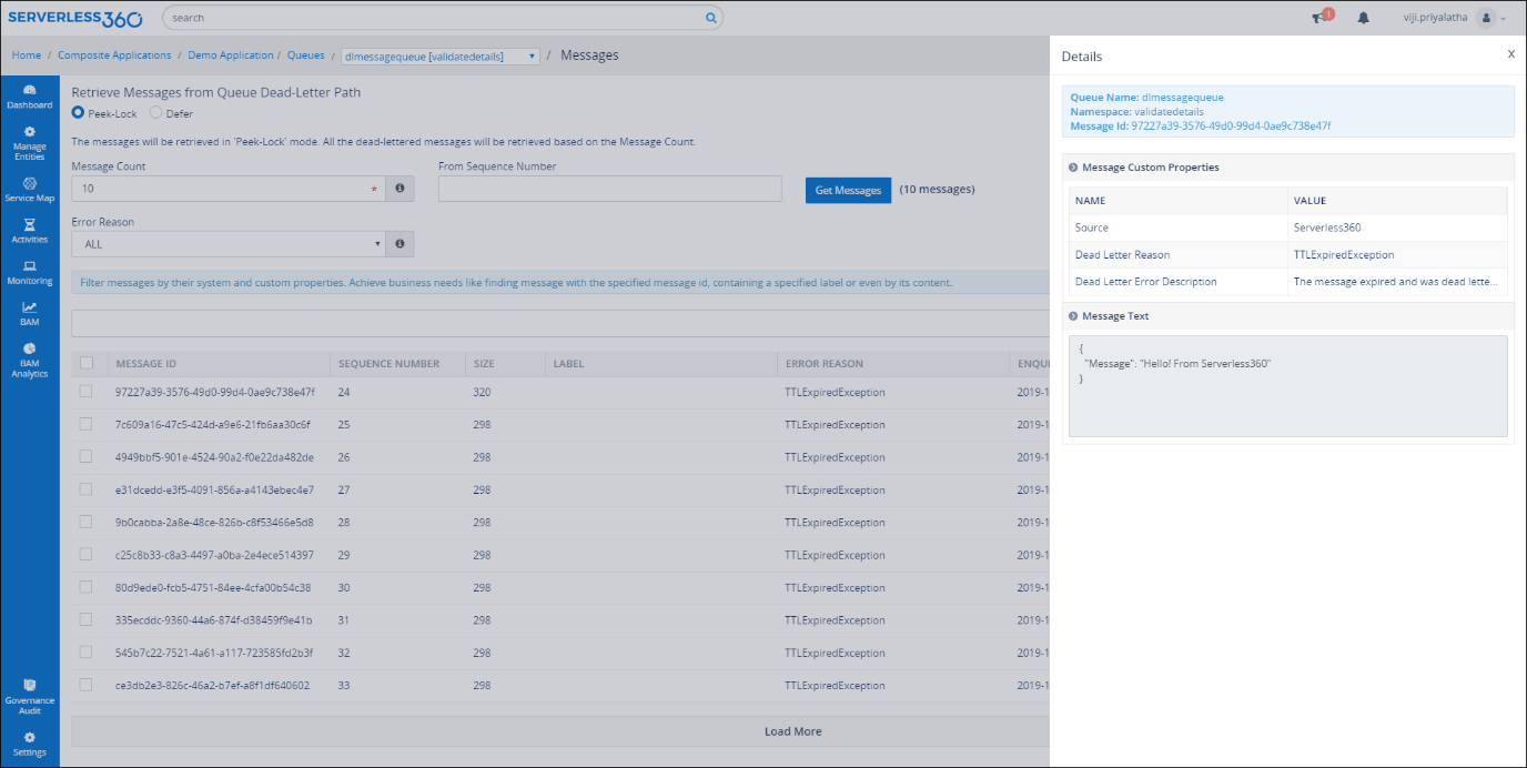 view the properties, content, and dead-letter reason of a message