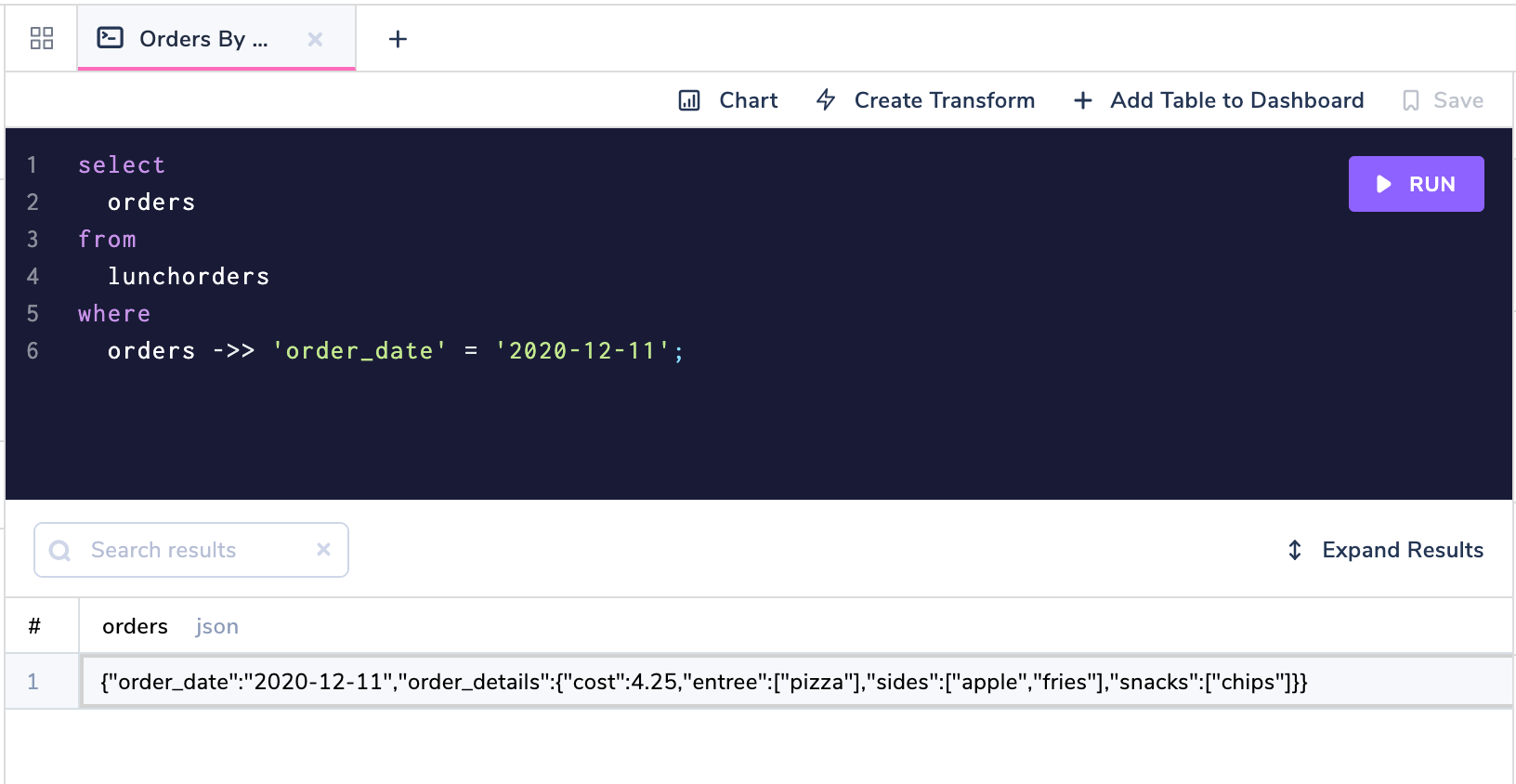 Lunch orders screenshot