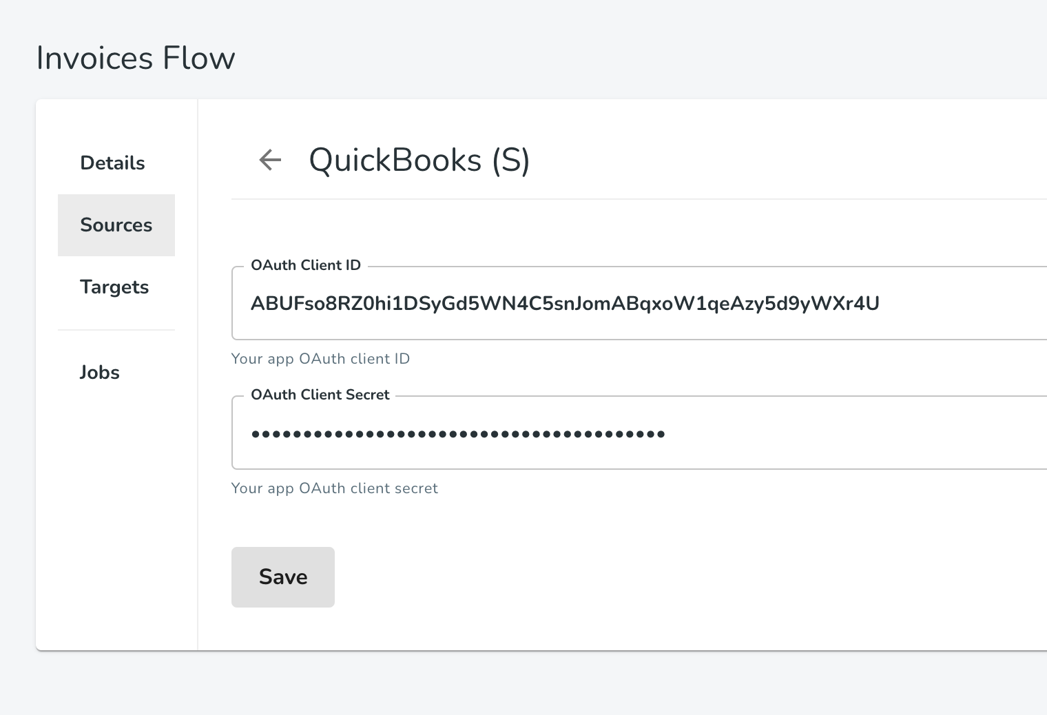 Configuring the Quickbooks source