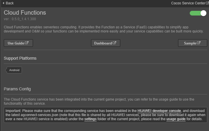 Cloud Functions page to enable service