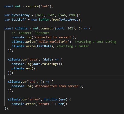 TCP Client implementation in NodeJS