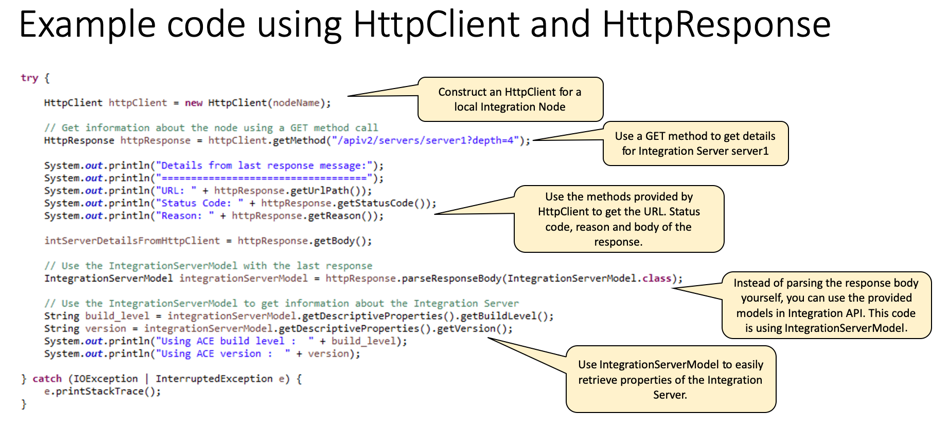 Example code using HttpClient and HttpResponse