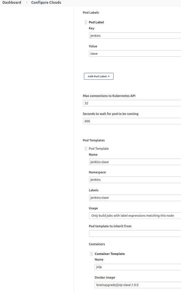 Dashboard configuration screenshot