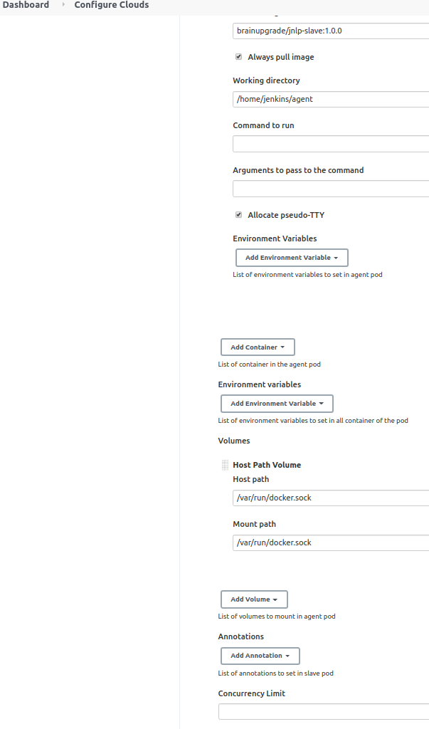 Dashboard configuration screenshot