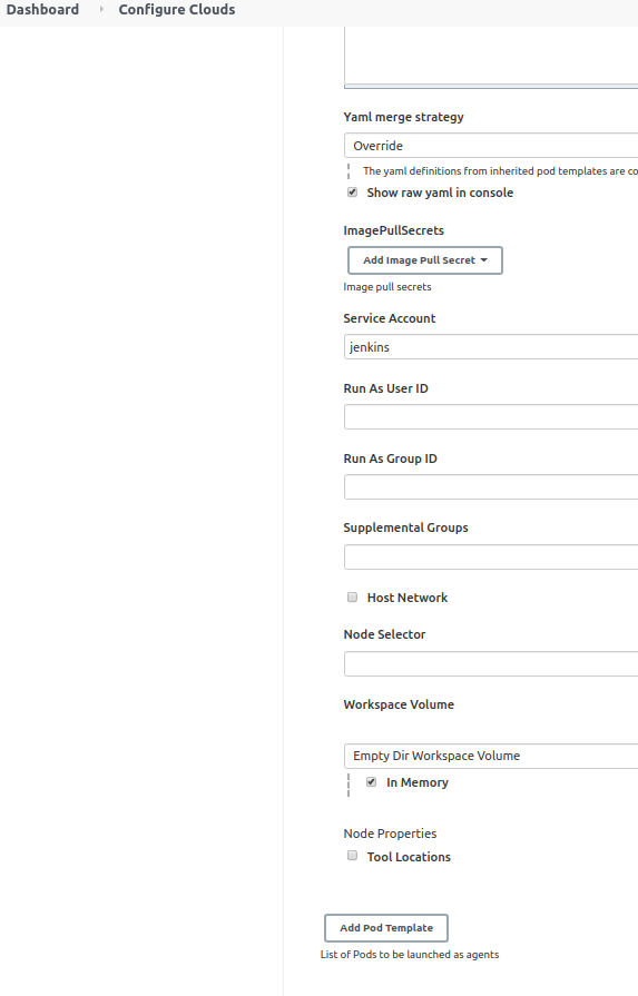 Dashboard configuration screenshot