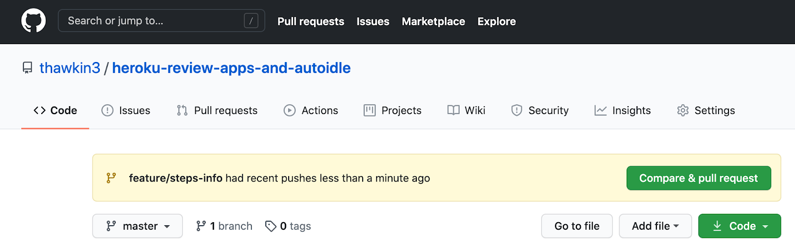 Creating a pull request in GitHub