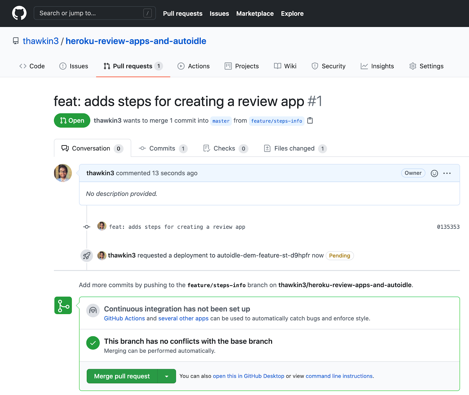 Pending review app deployment as seen in the GitHub pull request