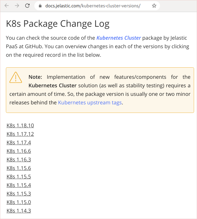 K8s Package Change Log Screenshot