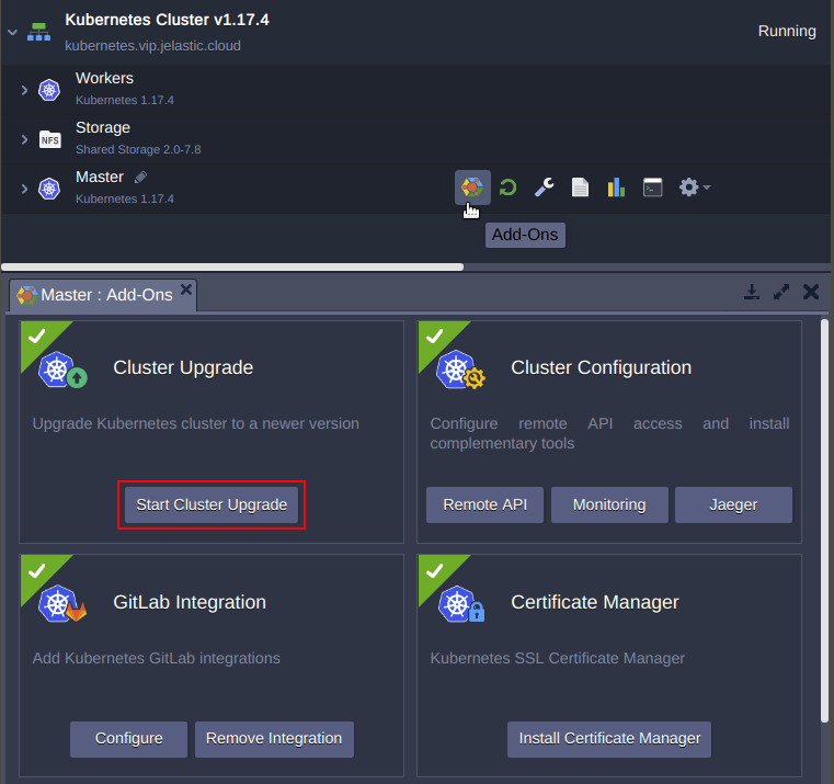 Master Node > Start Cluster Upgrade