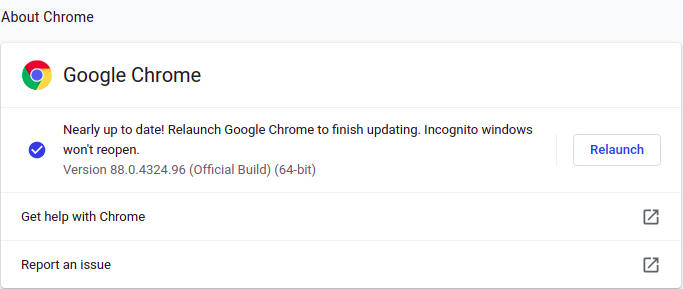 Chrome version relaunch after installation