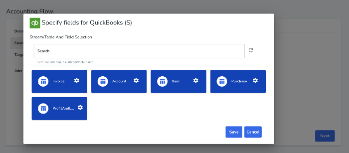 Quickbooks selected data