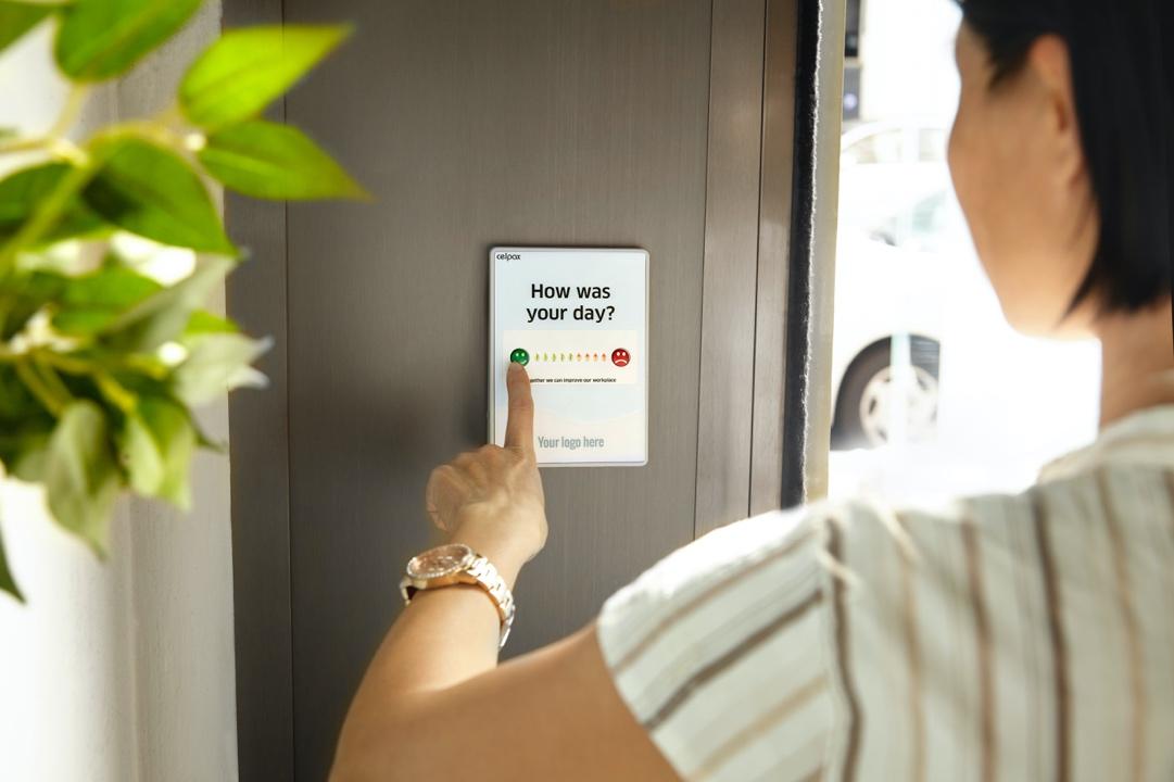 Image of a woman completing a survey