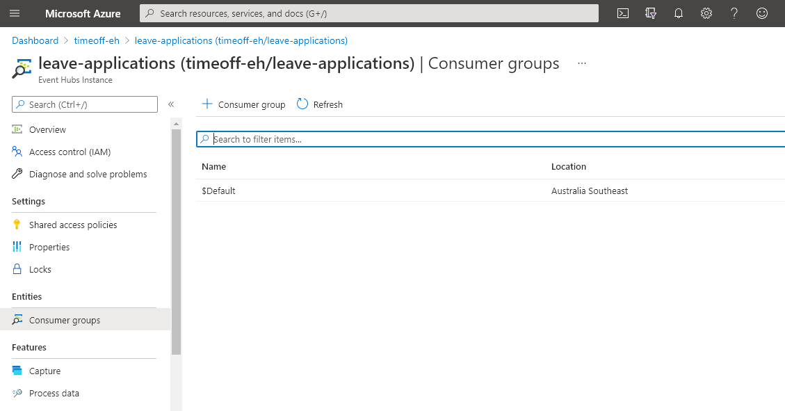 Consumer groups of an Event Hub