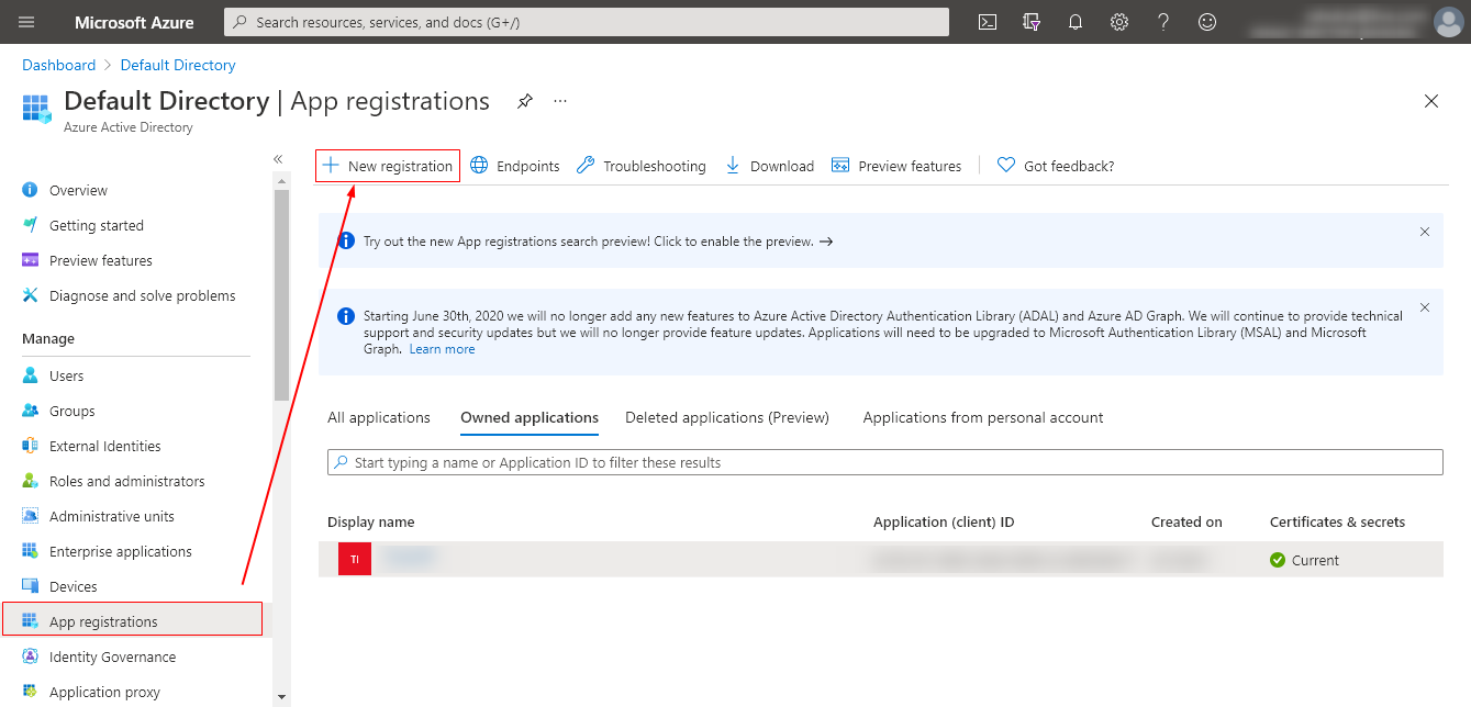 Create new app registration