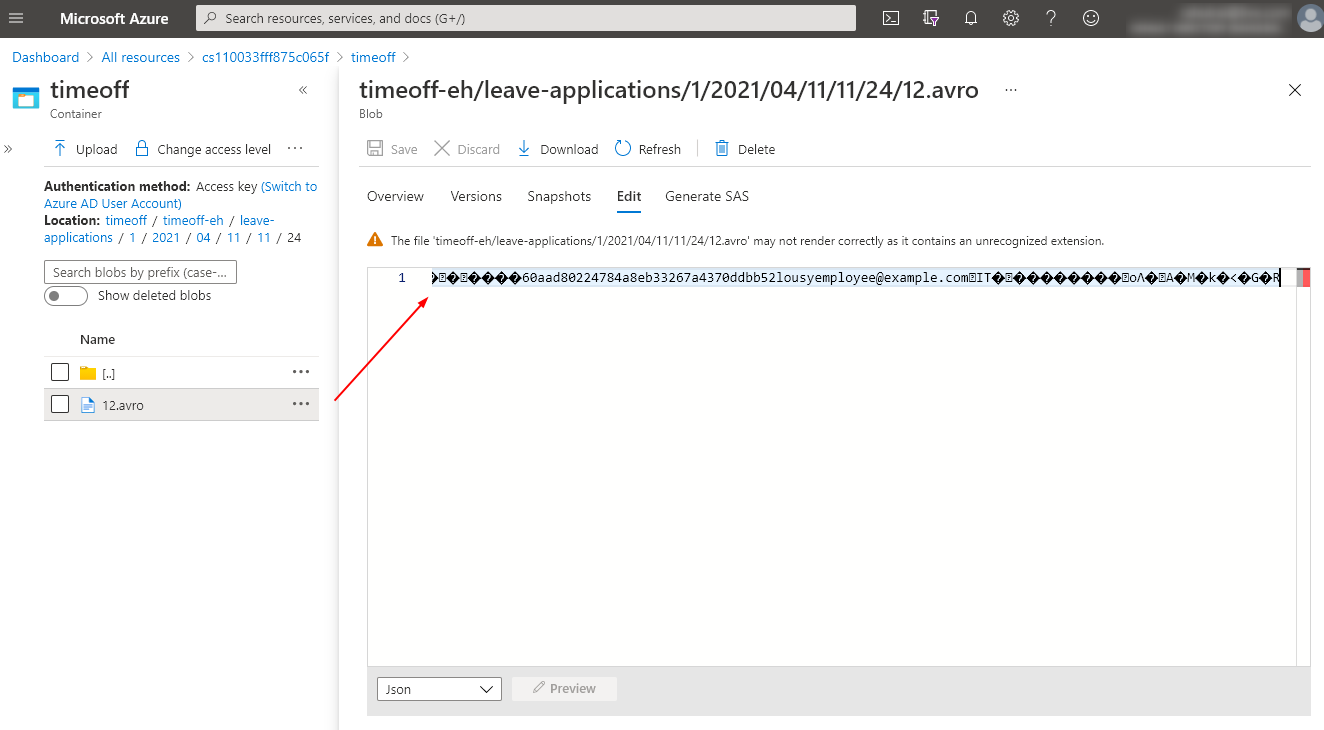 View event in Azure blob storage