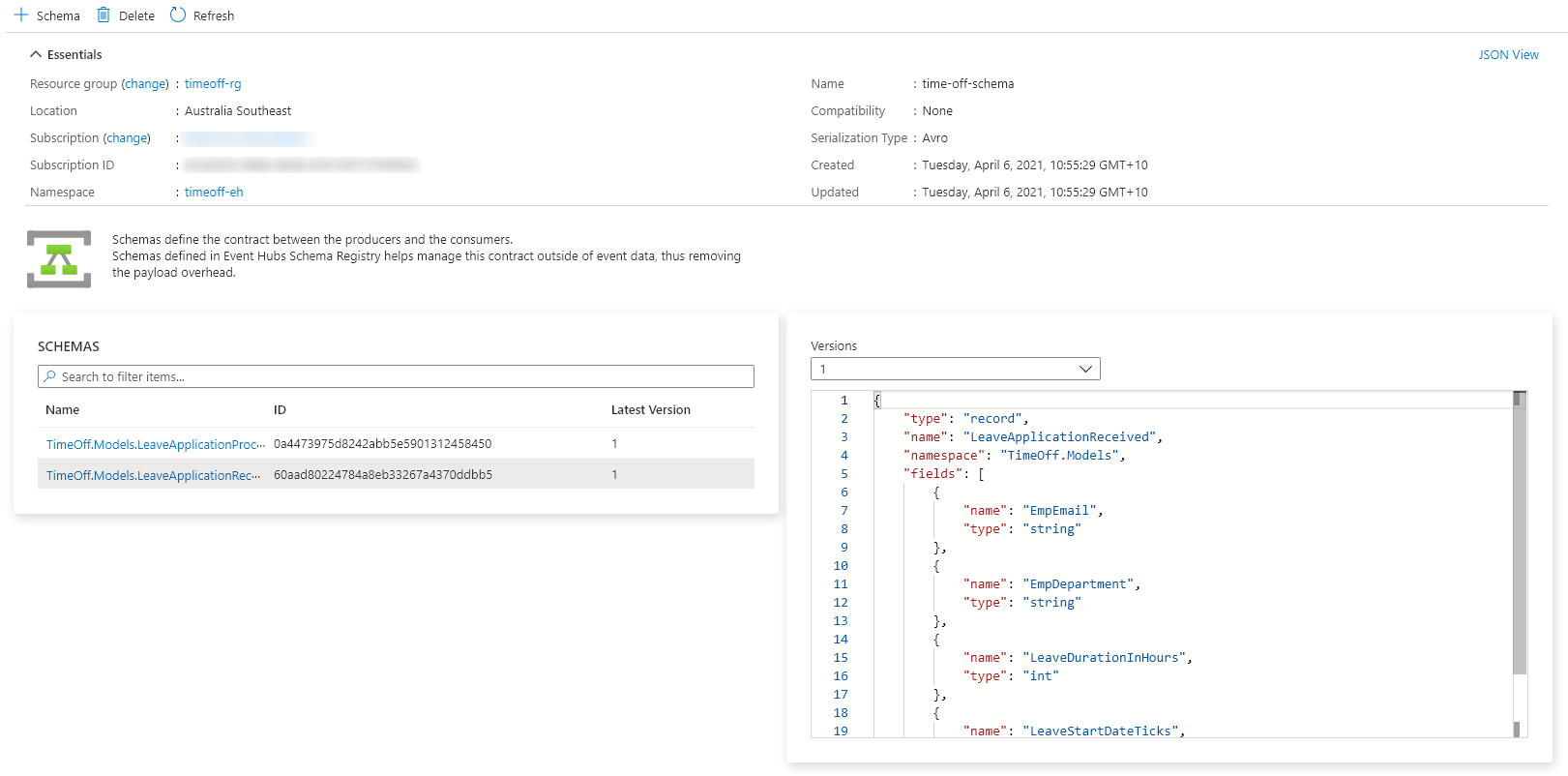 View schema in schema registry