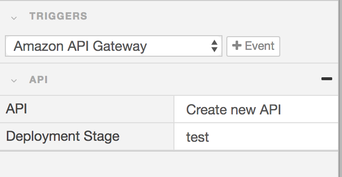 Selecting Amazon API Gateway Trigger