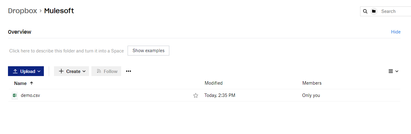 Dropbox > Mulesoft > demo.csv