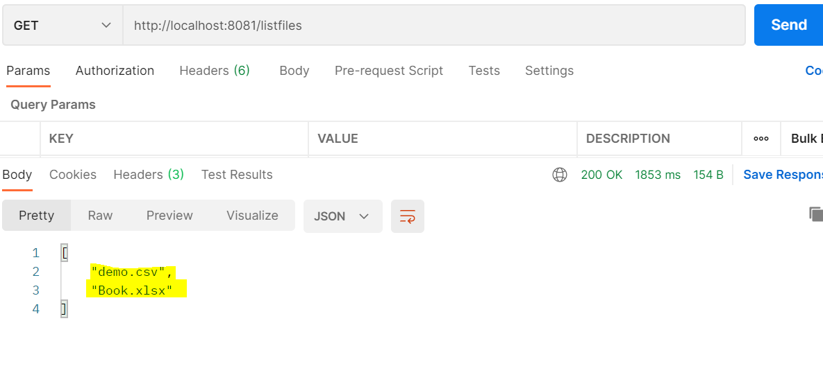 Postman's Response Showing 2 Files