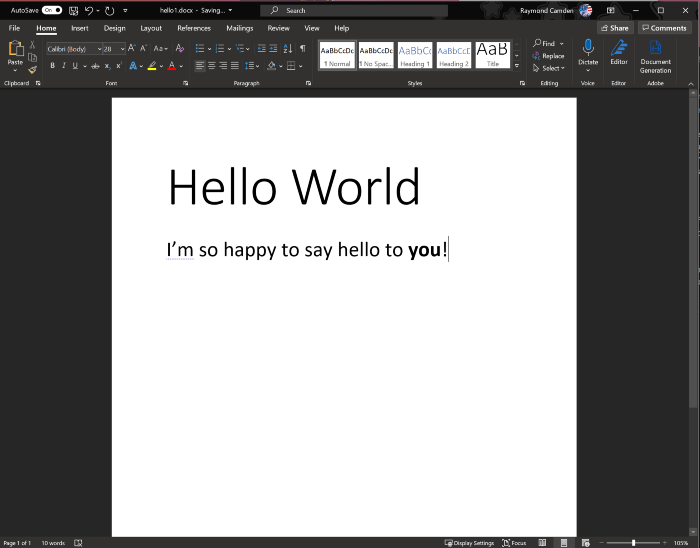 Hello World Word Document