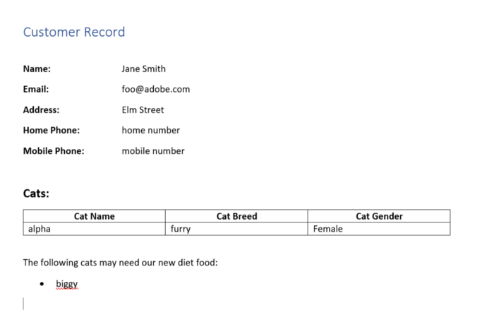 Customer Record for Jane Smith