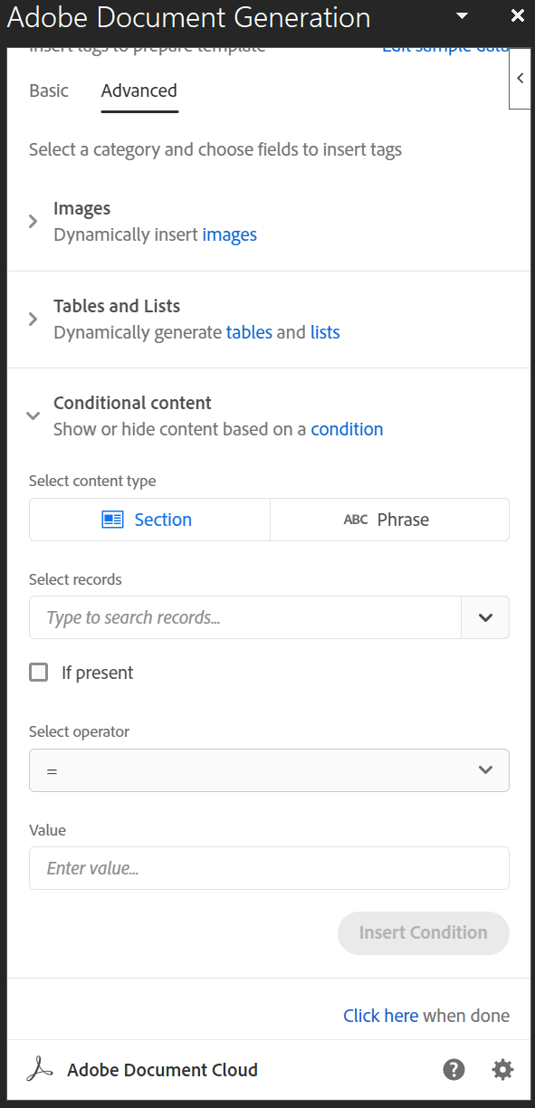 Conditional Content Tab