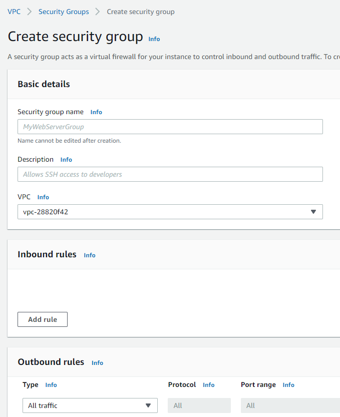 Creating Security Groups From VPC Dashboard