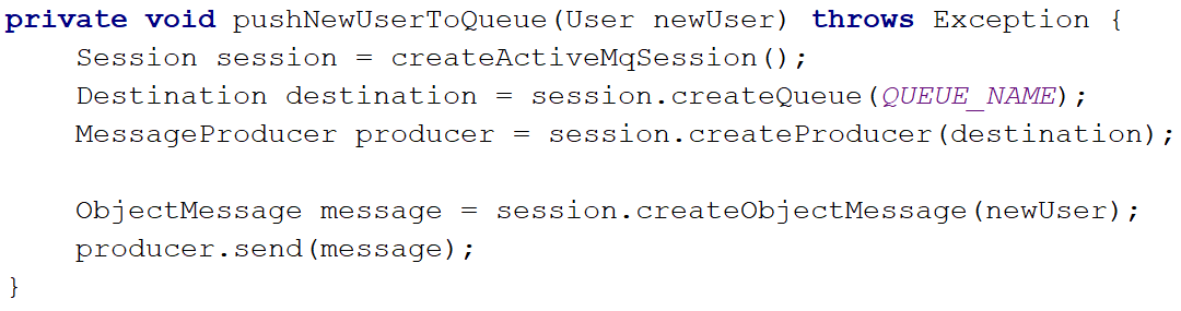 Pushing New User To ActiveMQ Queue