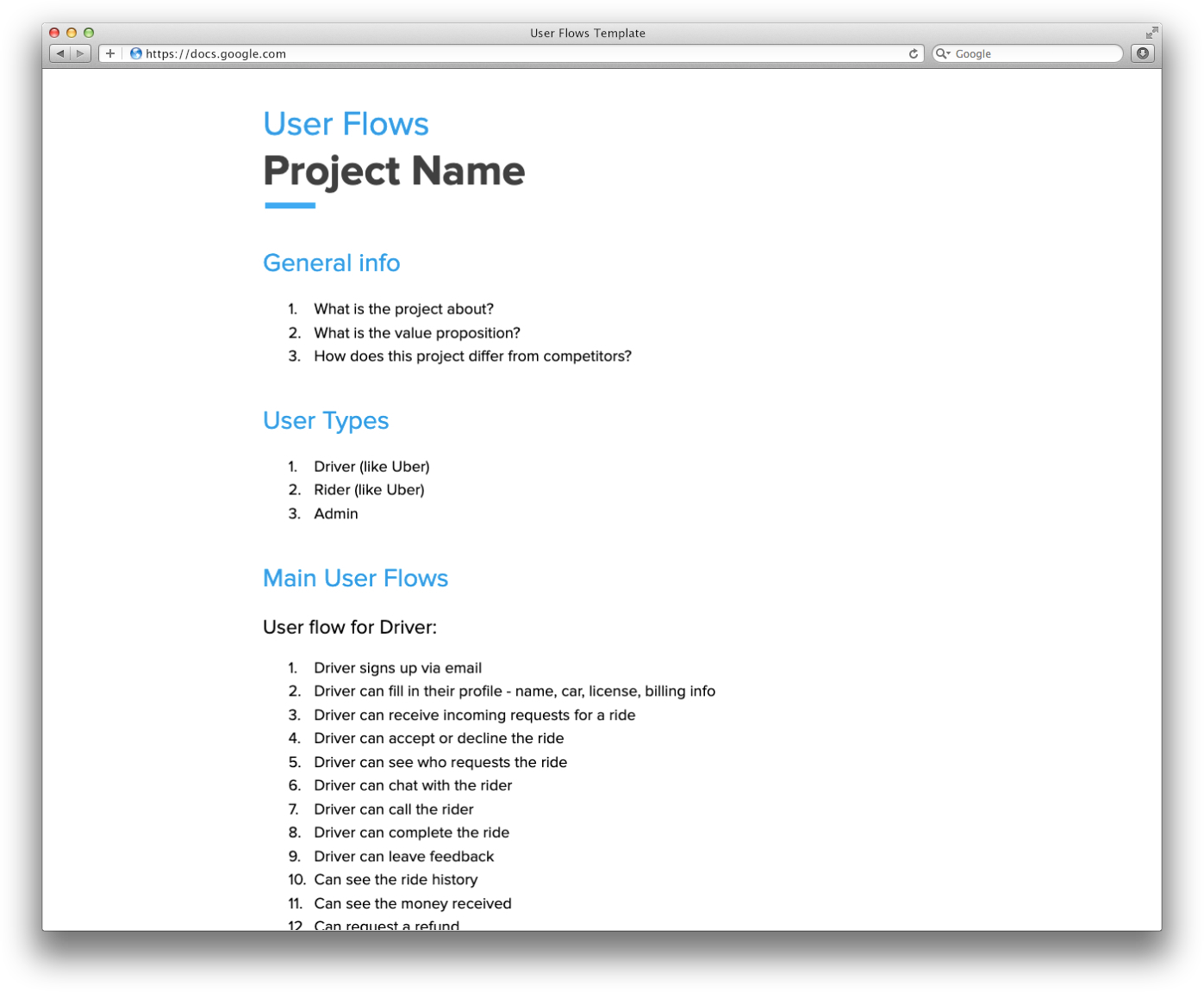 Example of the user flows overview
