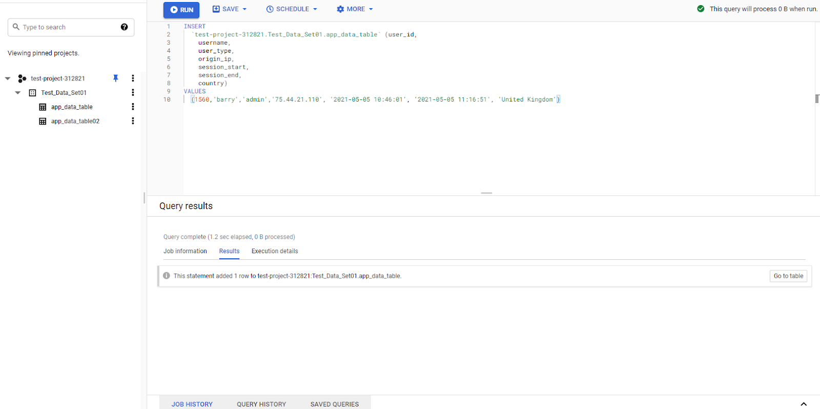Example of an Insert Query