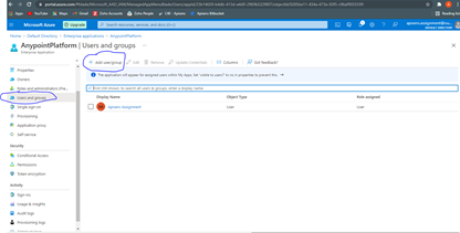 Azure Ad Users and Groups tab