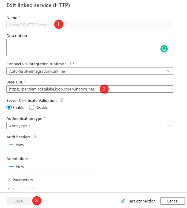 HTTP JSON Linked Service