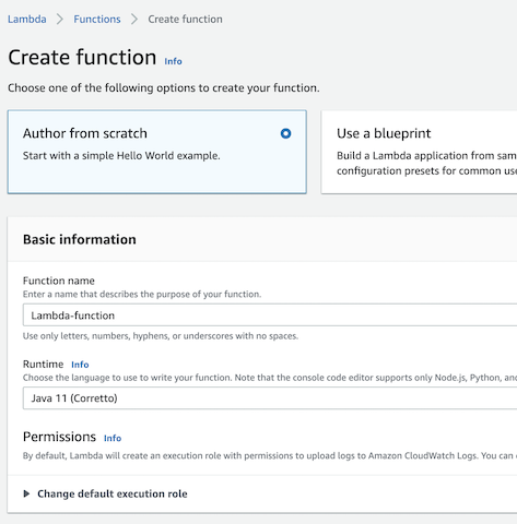 AWS Lambda function with the runtime as Java 11