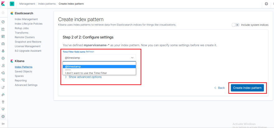 Create Index Pattern Step 1