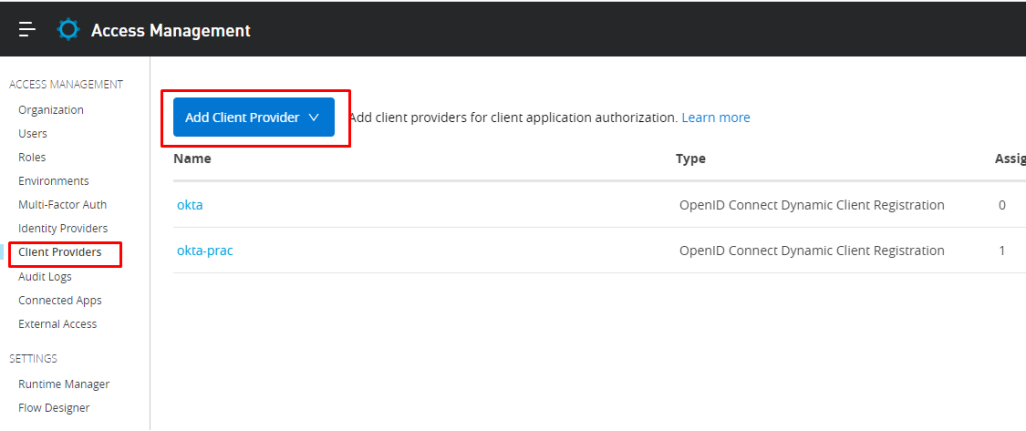 Config client provider in access management