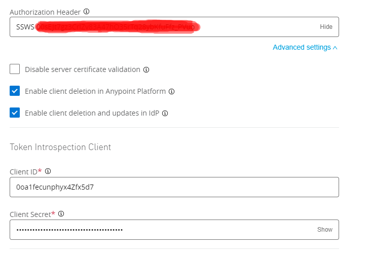 SSWS token authorization