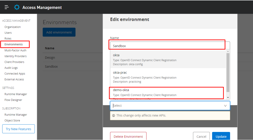 Assign provider to the environment