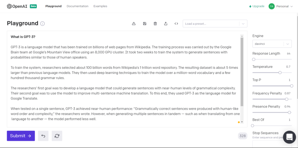 GPT-3 self description