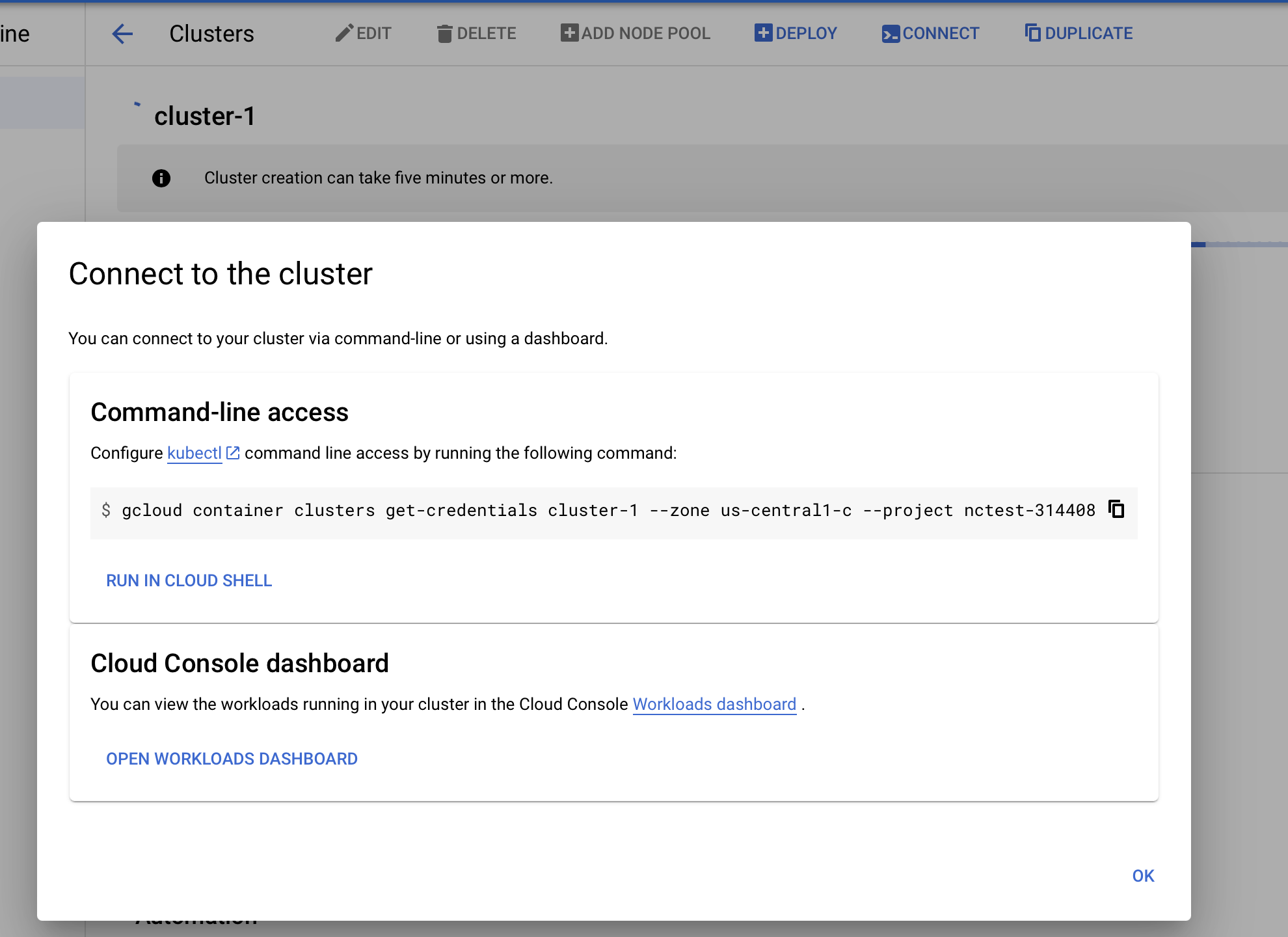 Connect to Cluster Dialog