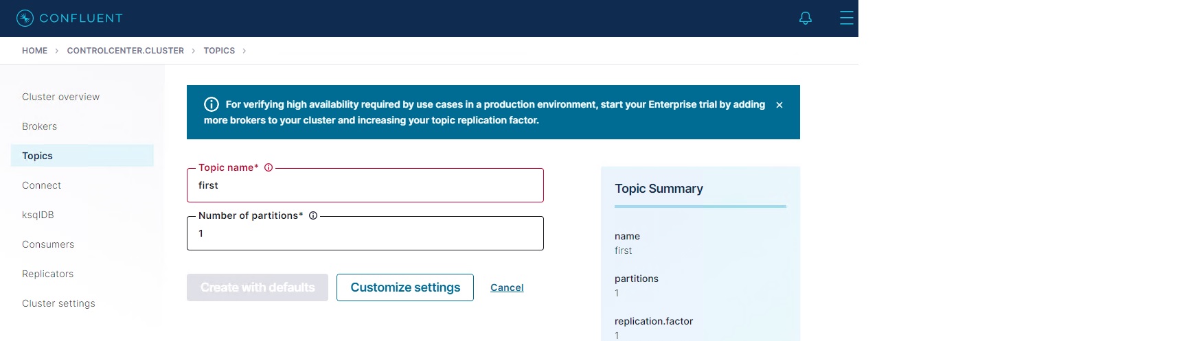 Creating a Topic on Confluent