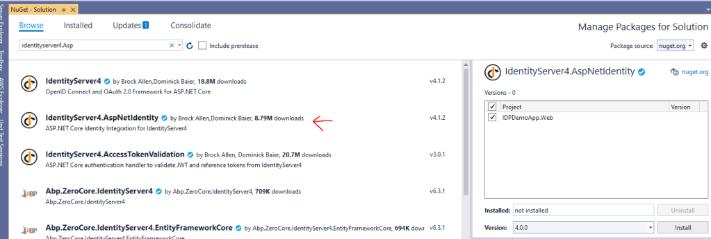 Adding NuGet Package for IdentityServer4