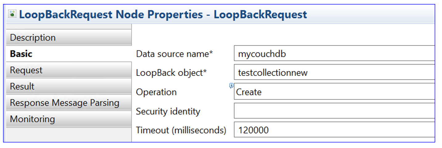 LoopBackRequest node properties window.